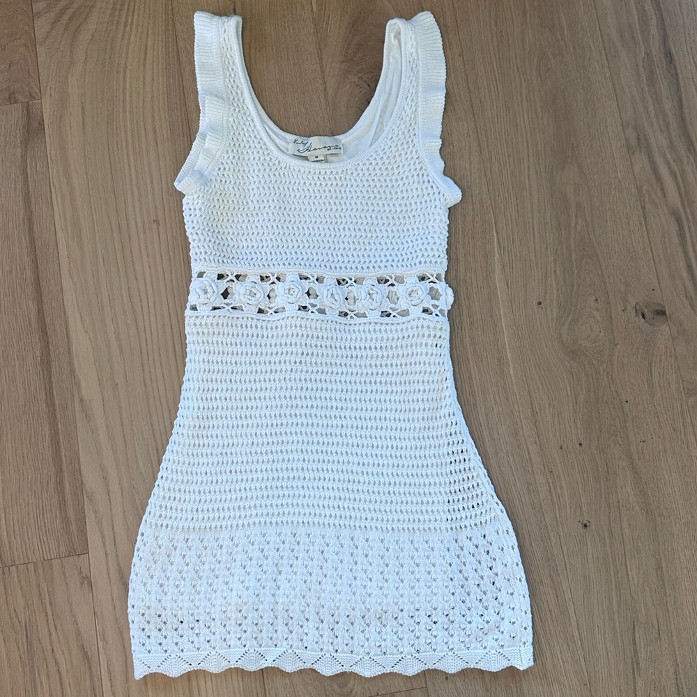 WHITE MINI CROCHET DRESS